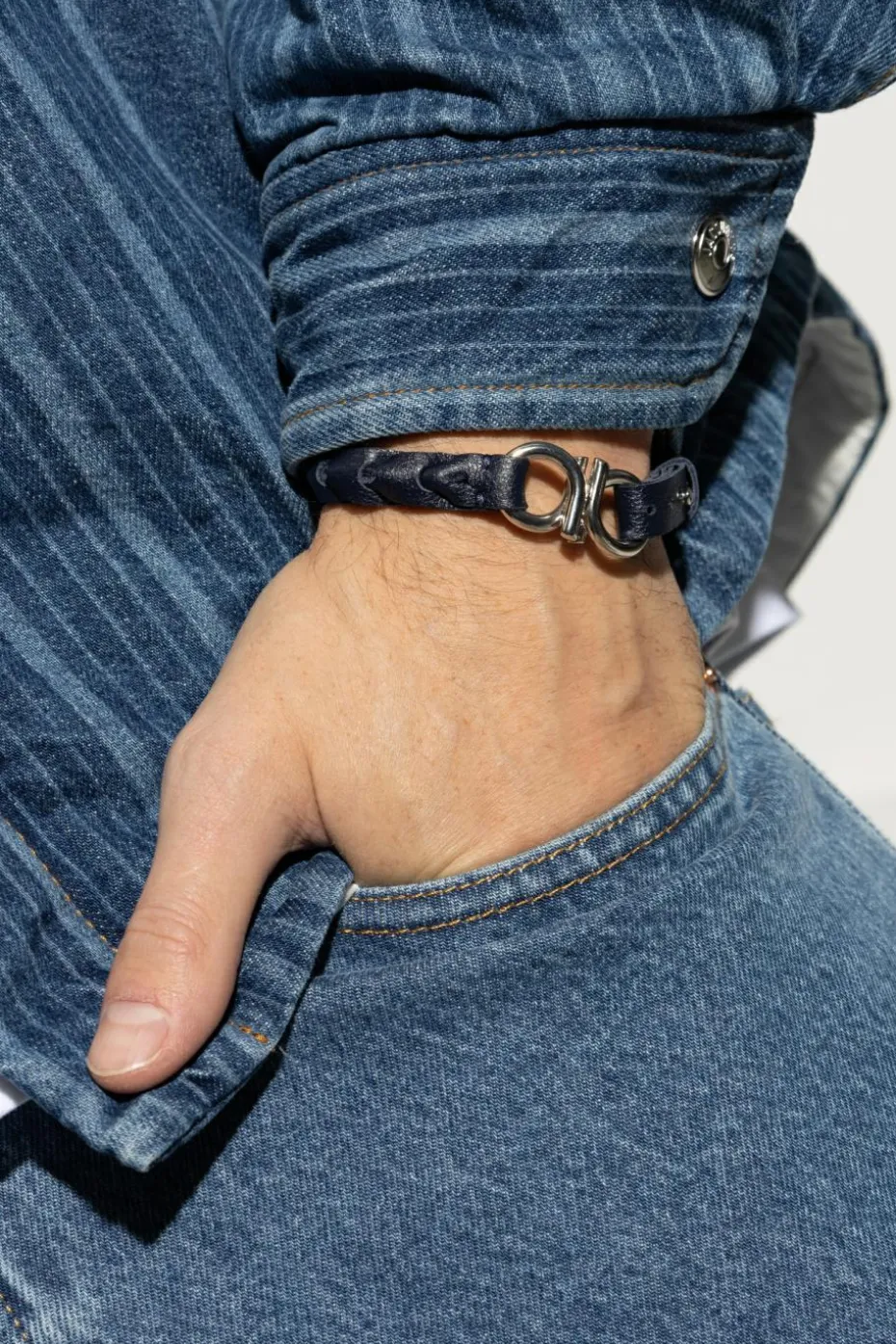 FERRAGAMO NAVY BLUE Leather bracelet