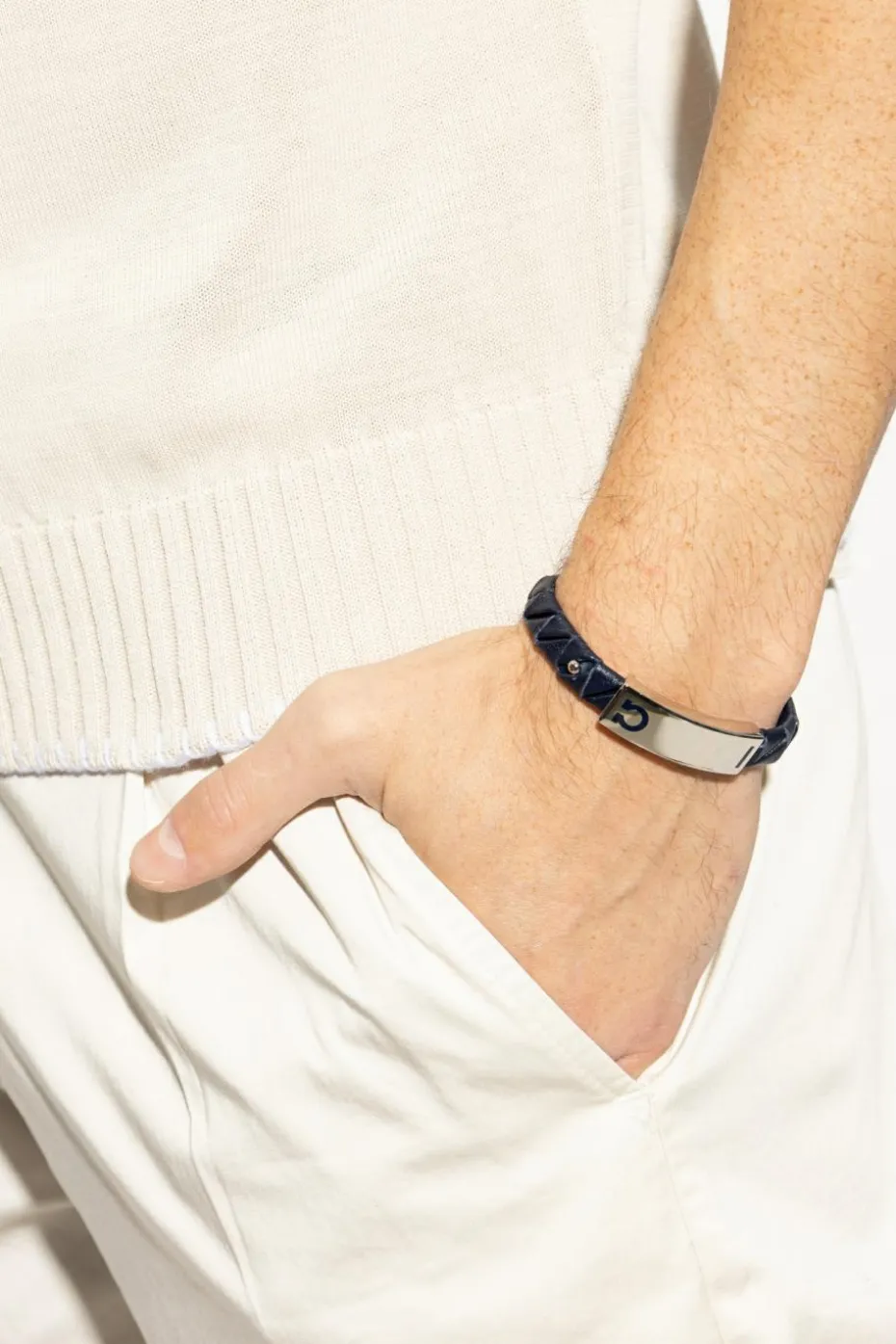 FERRAGAMO NAVY BLUE Leather bracelet