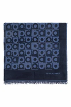 FERRAGAMO NAVY BLUE Scarf with logo