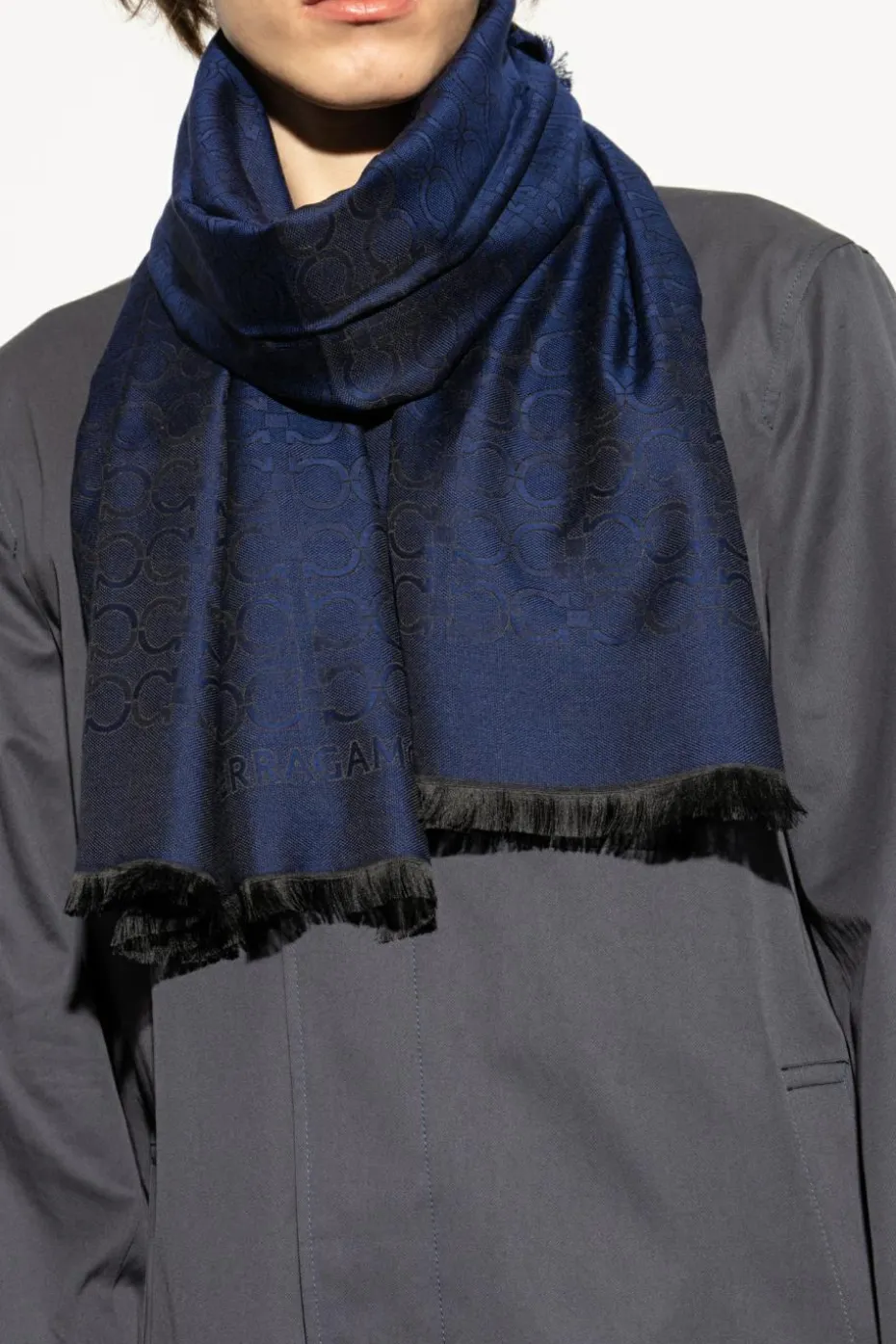 FERRAGAMO NAVY BLUE Scarf with monogram