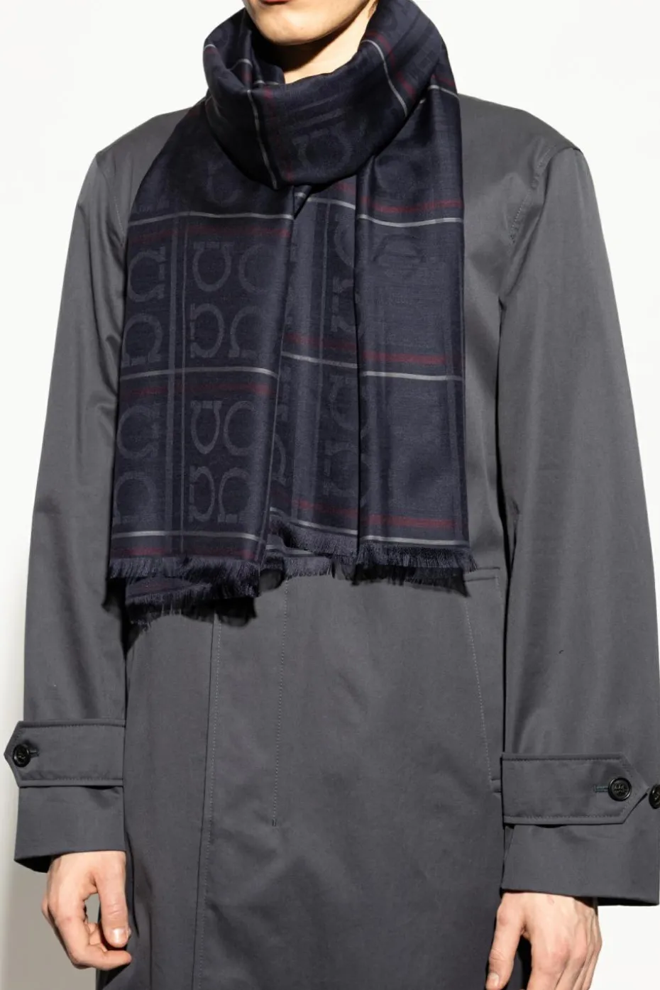 FERRAGAMO NAVY BLUE Scarf with monogram