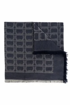 FERRAGAMO NAVY BLUE Scarf with monogram