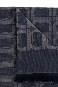 FERRAGAMO NAVY BLUE Scarf with monogram