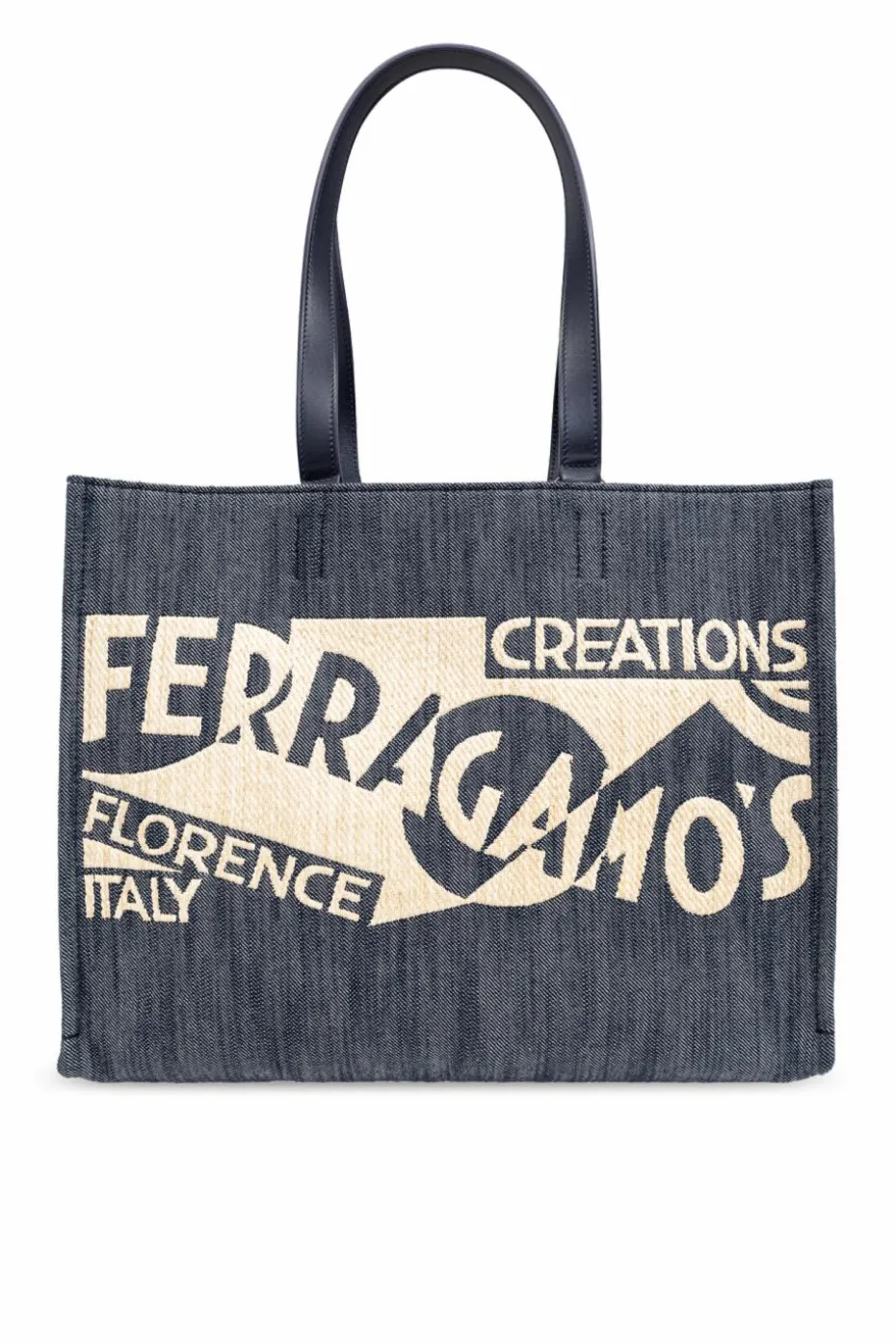 FERRAGAMO NAVY BLUE ‘Sign M’ Shopper Bag