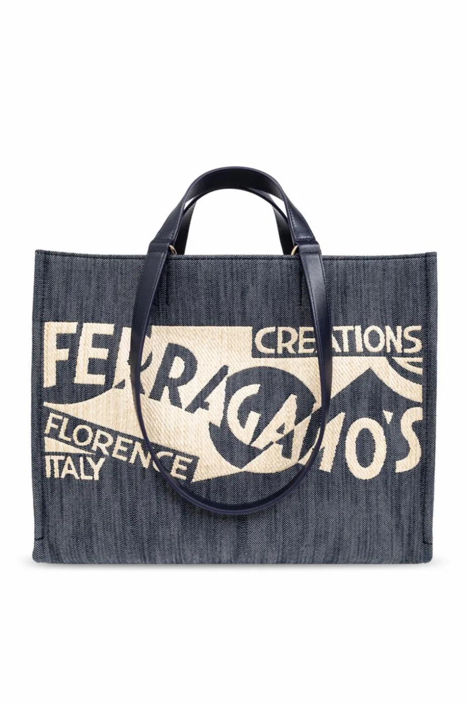 FERRAGAMO NAVY BLUE ‘Sign M’ Shopper Bag