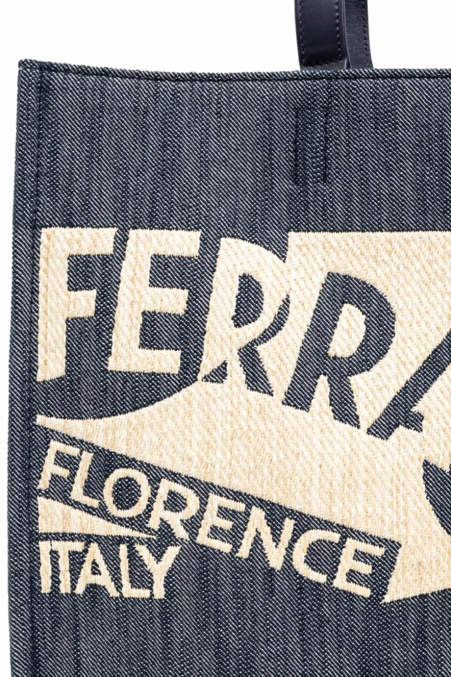 FERRAGAMO NAVY BLUE ‘Sign M’ Shopper Bag