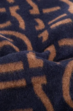 FERRAGAMO NAVY BLUE Wool scarf with logo