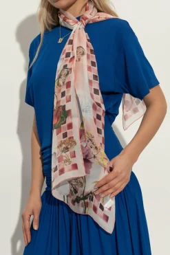FERRAGAMO PINK Silk scarf with floral motif