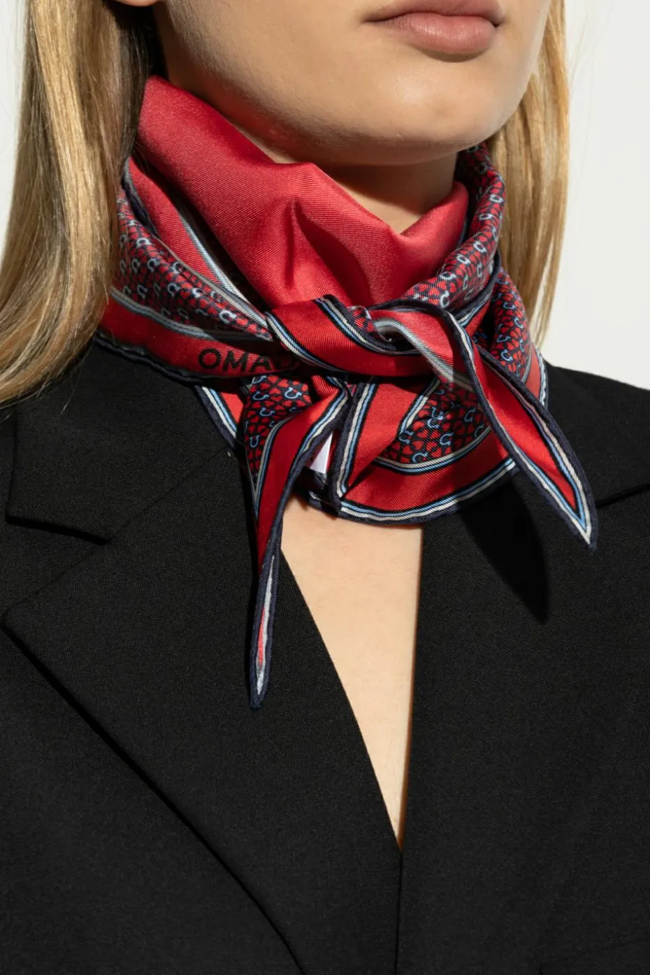FERRAGAMO RED Triangle scarf with print