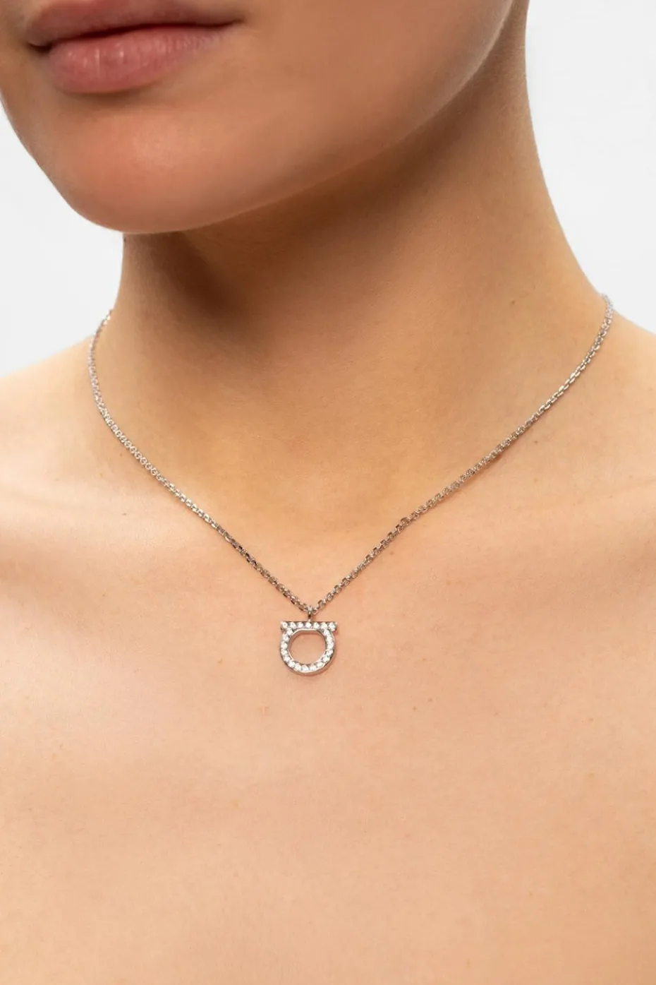 FERRAGAMO SILVER Logo necklace