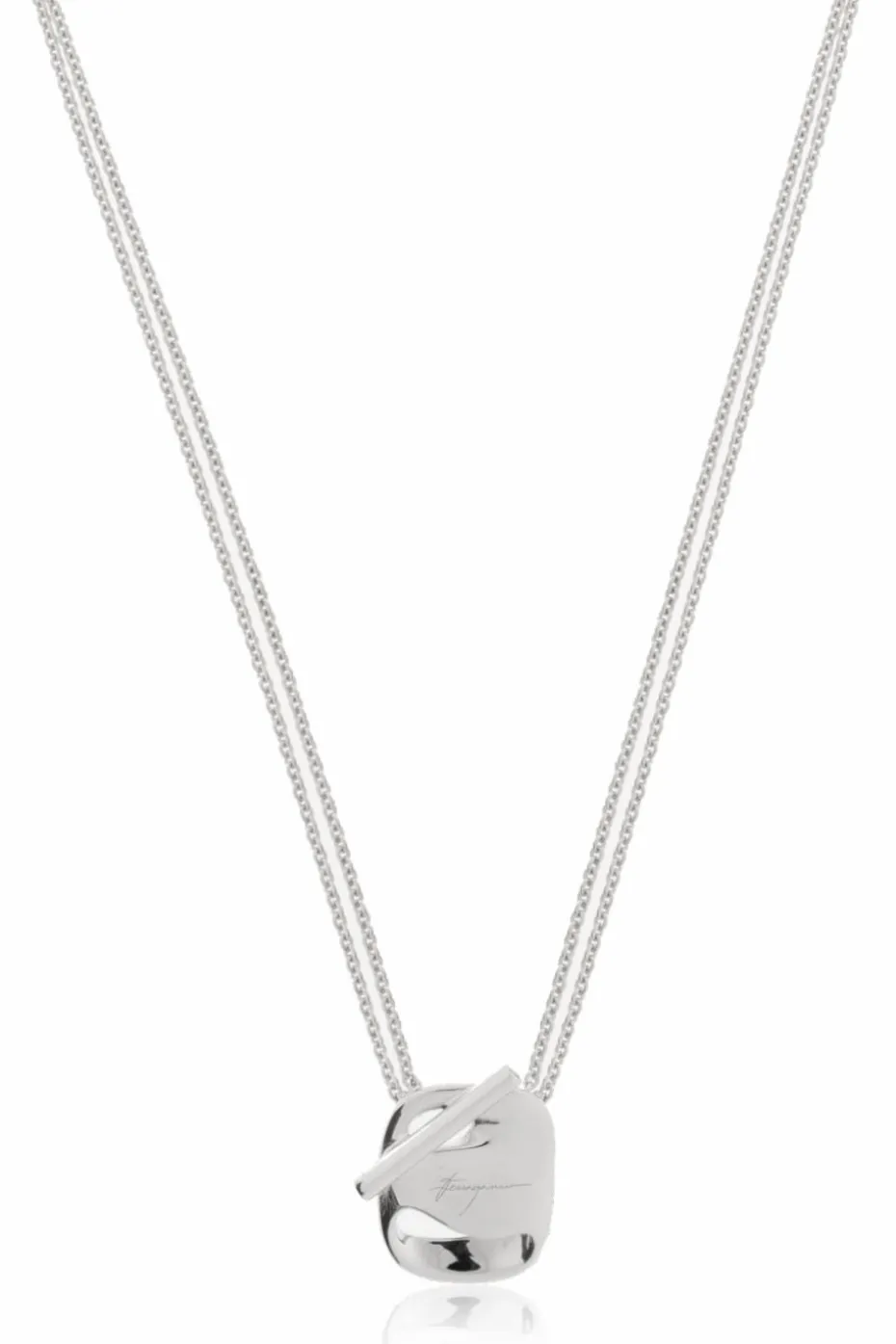 FERRAGAMO SILVER Necklace with pendant featuring engraved logo