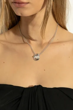 FERRAGAMO SILVER Necklace with pendant featuring engraved logo