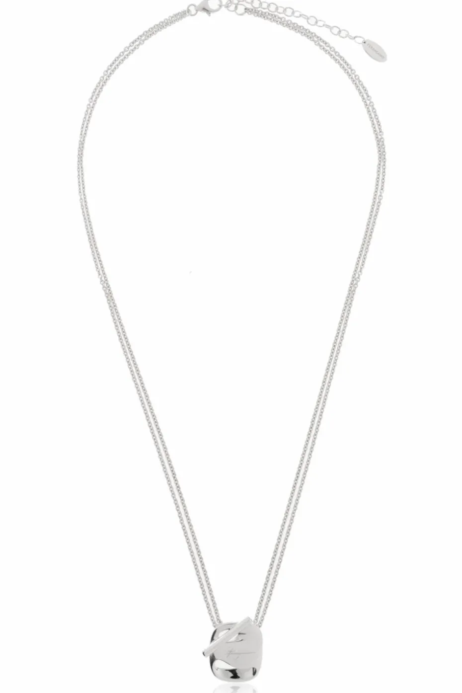 FERRAGAMO SILVER Necklace with pendant featuring engraved logo