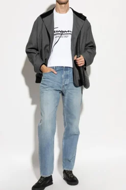 FERRAGAMO WHITE T-shirt with a logo and a velvet finish