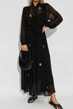 forte_forte BLACK Dress with shimmering appliqués