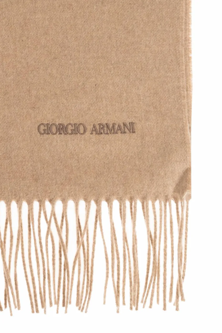 Giorgio Armani beige Cashmere scarf with fringes