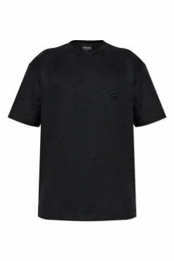 Giorgio Armani BLACK Linen t-shirt with embroidered logo