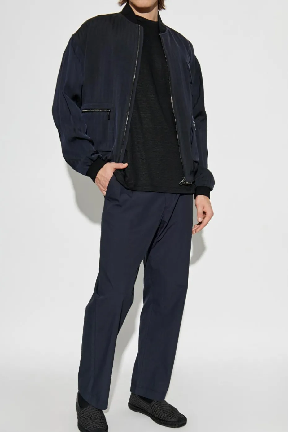 Giorgio Armani BLACK Linen t-shirt with embroidered logo