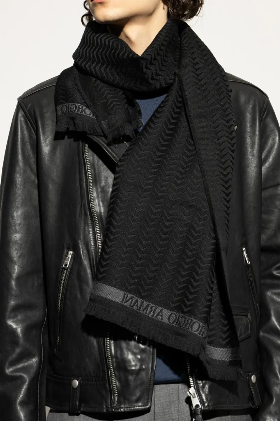 Giorgio Armani BLACK Wool scarf with logo