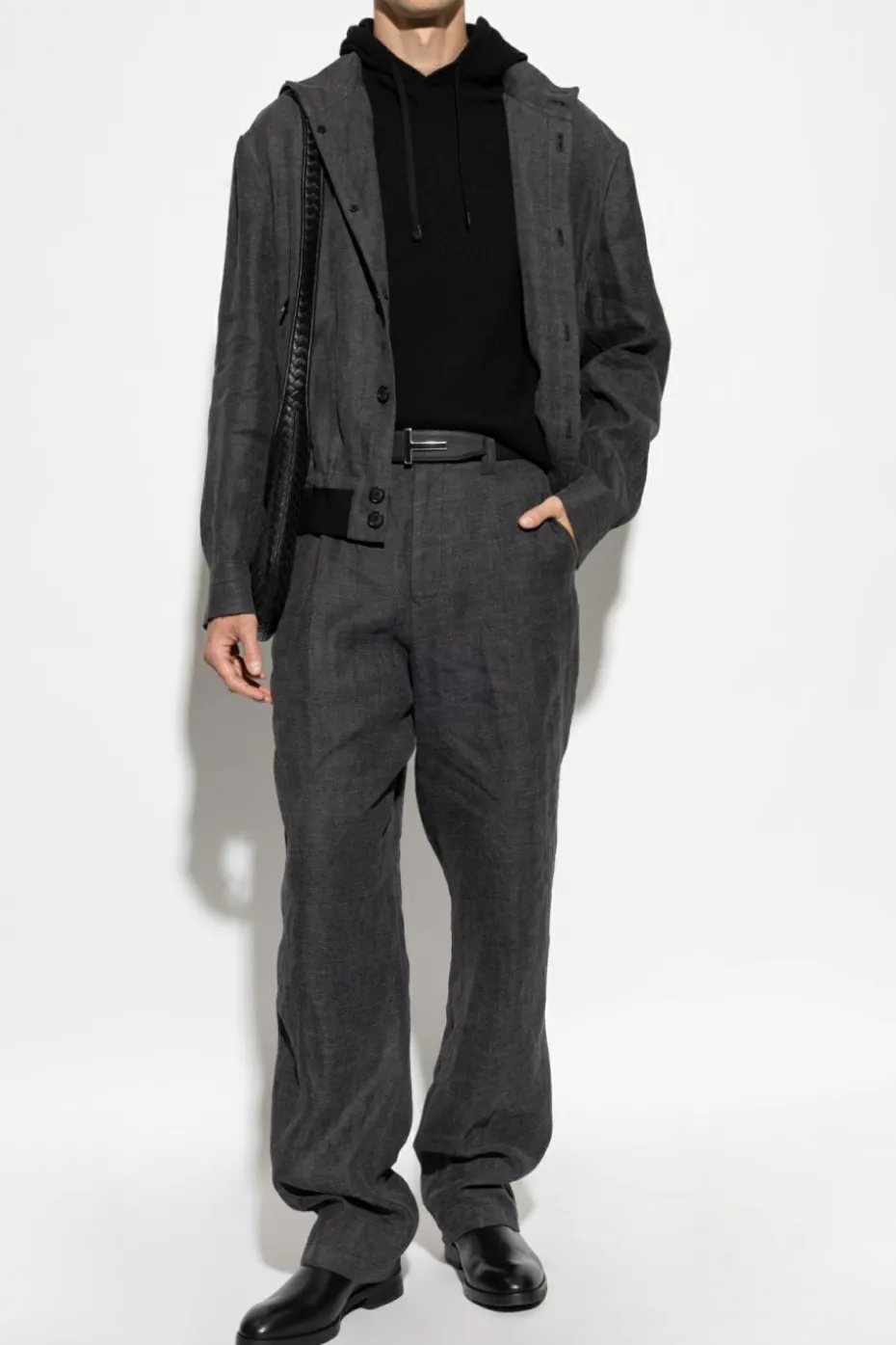 Giorgio Armani GREY Linen jacket with stand-up collar