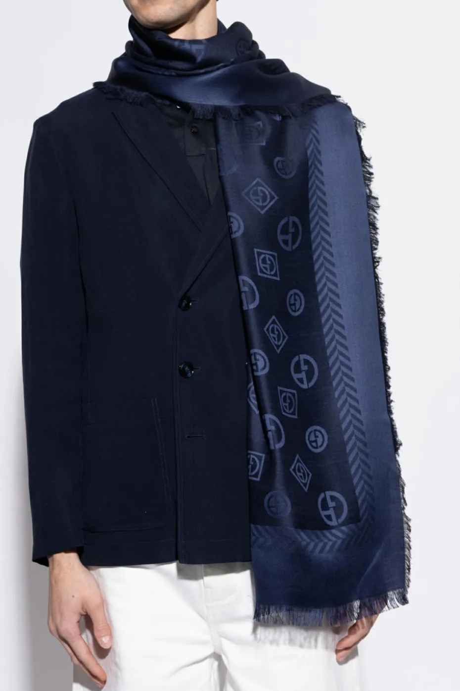 Giorgio Armani NAVY BLUE Scarf with monogram