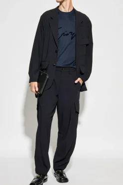Giorgio Armani NAVY BLUE T-shirt with a logo and velvety finish