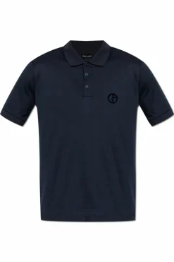 Giorgio Armani NAVY BLUE Polo with a logo and velvety finish