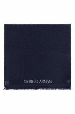 Giorgio Armani NAVY BLUE Wool scarf with logo
