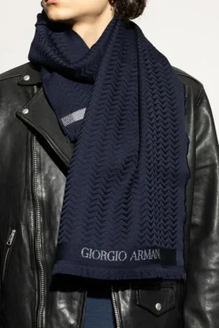Giorgio Armani NAVY BLUE Wool scarf with logo