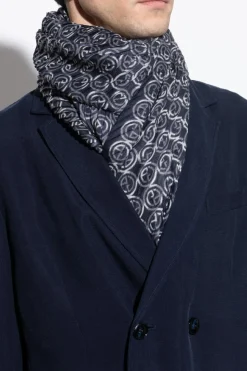 Giorgio Armani NAVY BLUE Pleated scarf with monogram