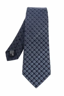 Giorgio Armani NAVY BLUE Silk tie with monogram