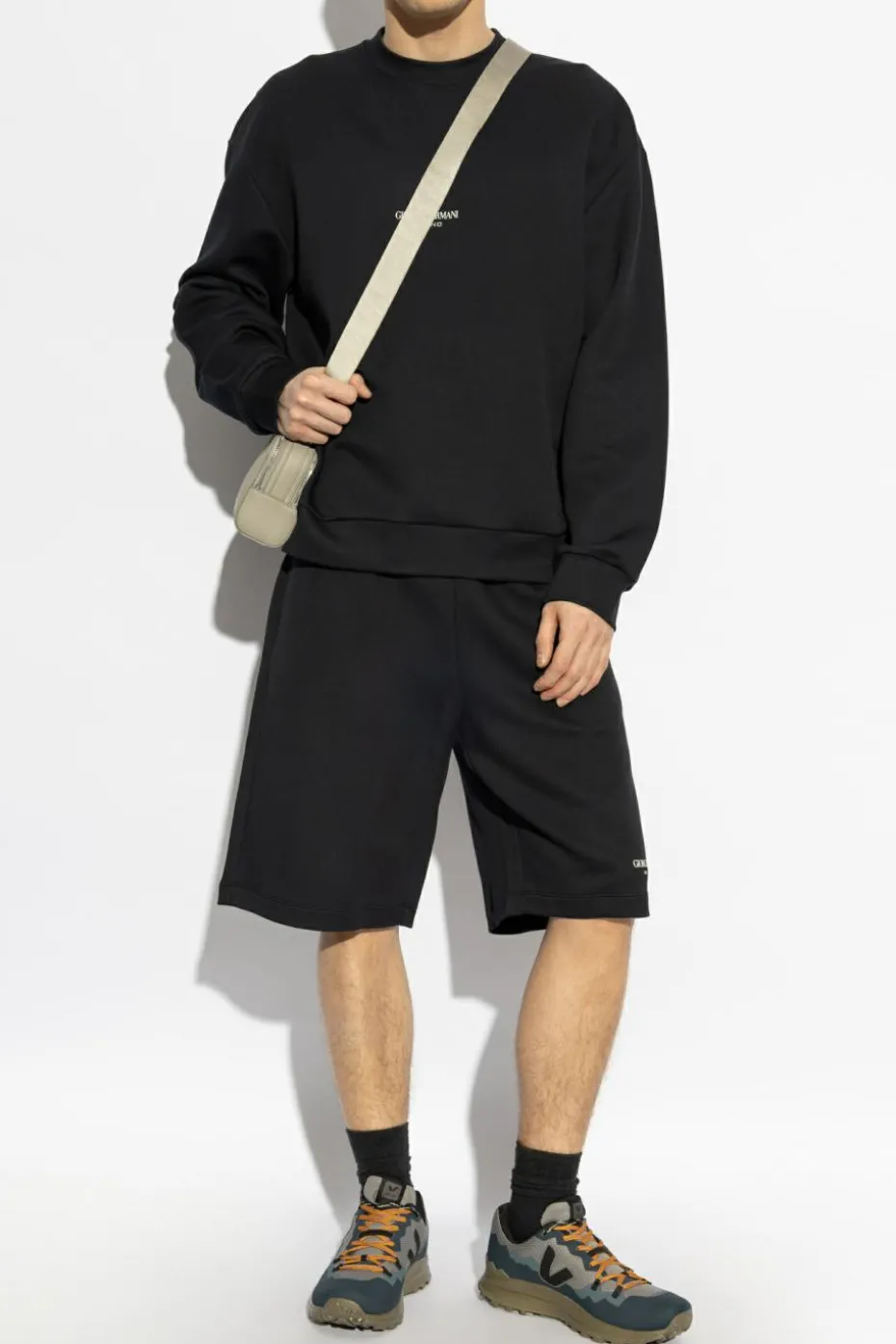 Giorgio Armani NAVY BLUE Shorts with printed logo