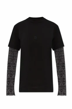 Givenchy BLACK T-shirt with lace sleeves
