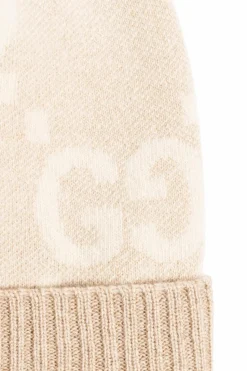 Gucci beige Cashmere beanie with monogram