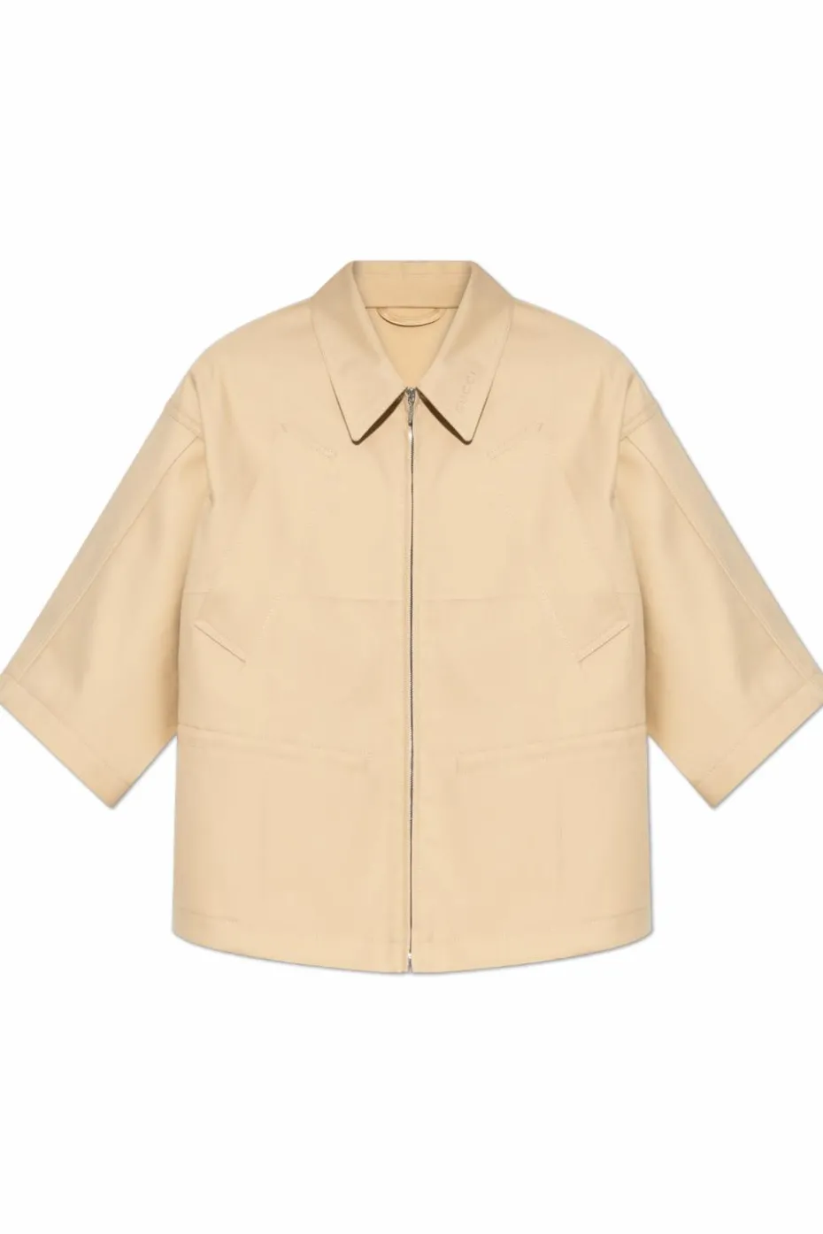 Gucci beige Jacket with embroidered logo on collar