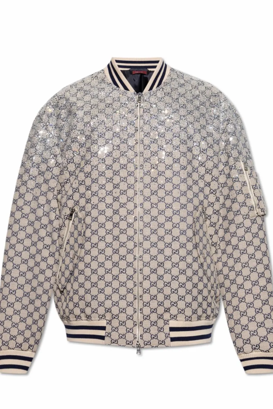 Gucci beige Padded bomber jacket with shimmering appliqués