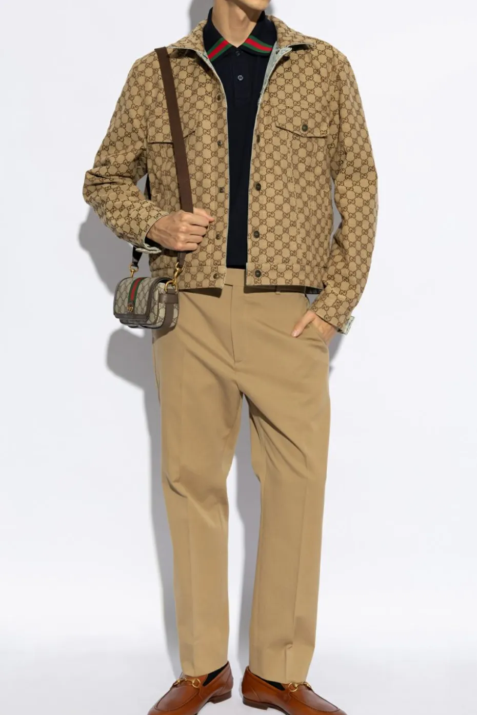 Gucci beige Pants with Web belt