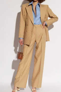Gucci beige Wool pleat-front trousers