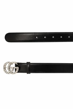 Gucci BLACK Belt with crystal-encrusted buckle