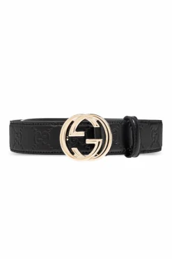 Gucci BLACK Leather belt with monogram