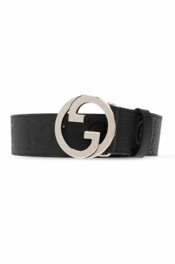 Gucci BLACK Leather belt with logo