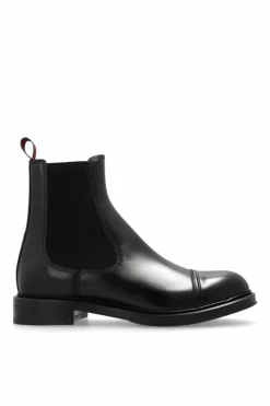Gucci BLACK Leather boots with āWebā strap