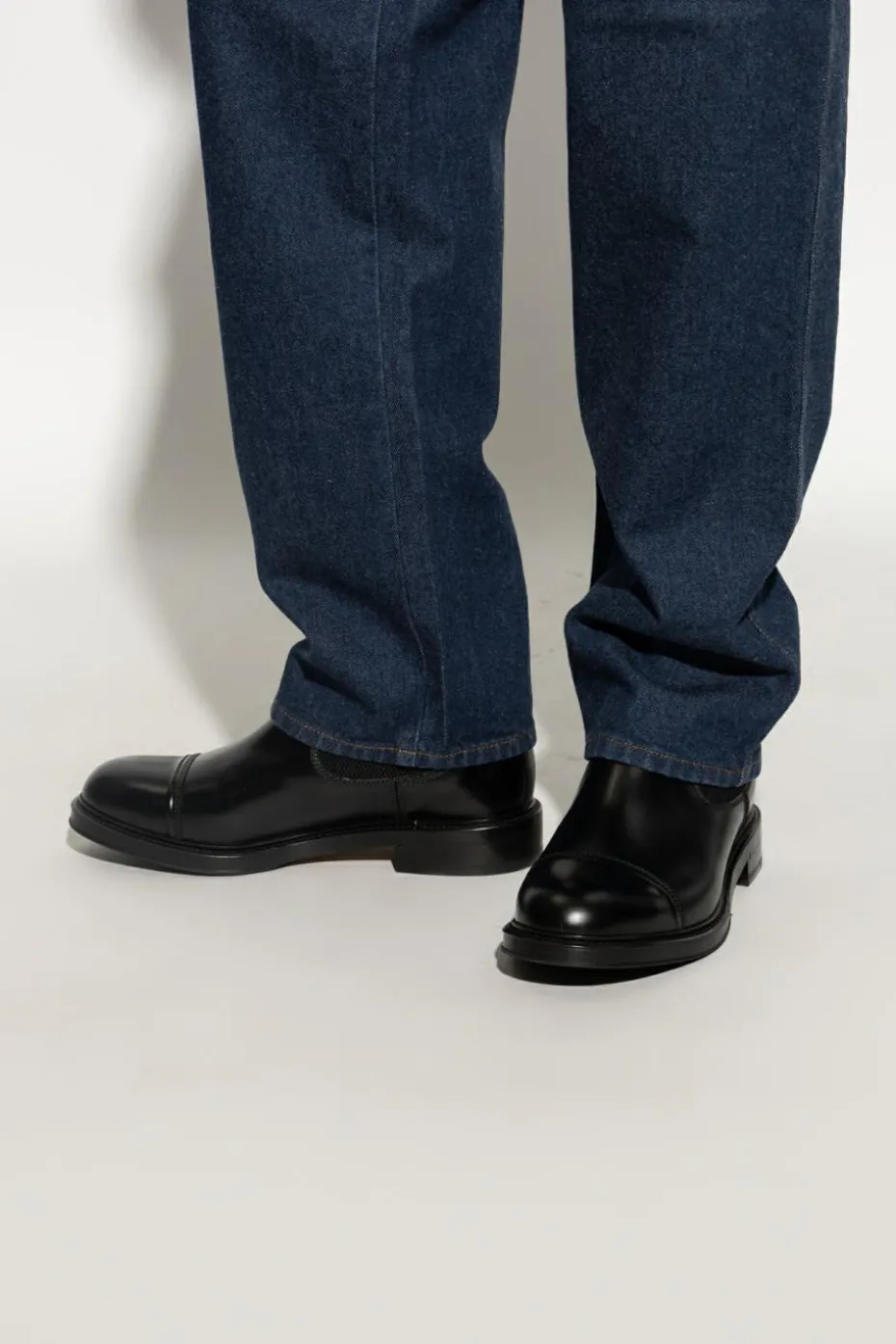 Gucci BLACK Leather boots with ‘Web’ strap
