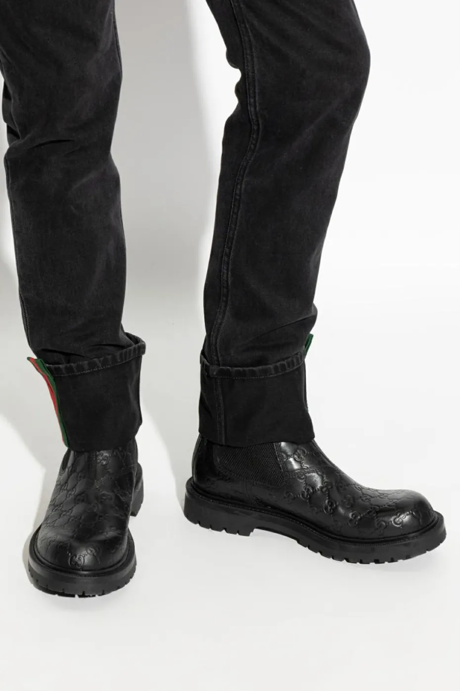 Gucci BLACK Monogram Chelsea Boots