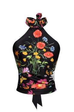 Gucci BLACK Silk top with floral motif