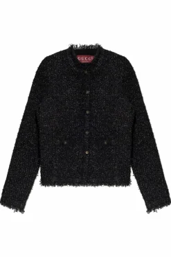 Gucci BLACK Tweed cardigan with lurex thread