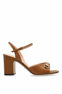Gucci BROWN Leather heeled sandals Horsebit