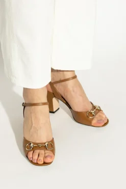 Gucci BROWN Leather heeled sandals Horsebit