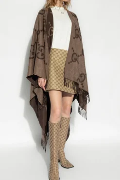 Gucci BROWN Reversible cashmere poncho