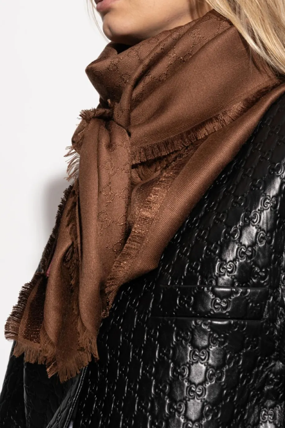 Gucci BROWN Scarf with lurex thread